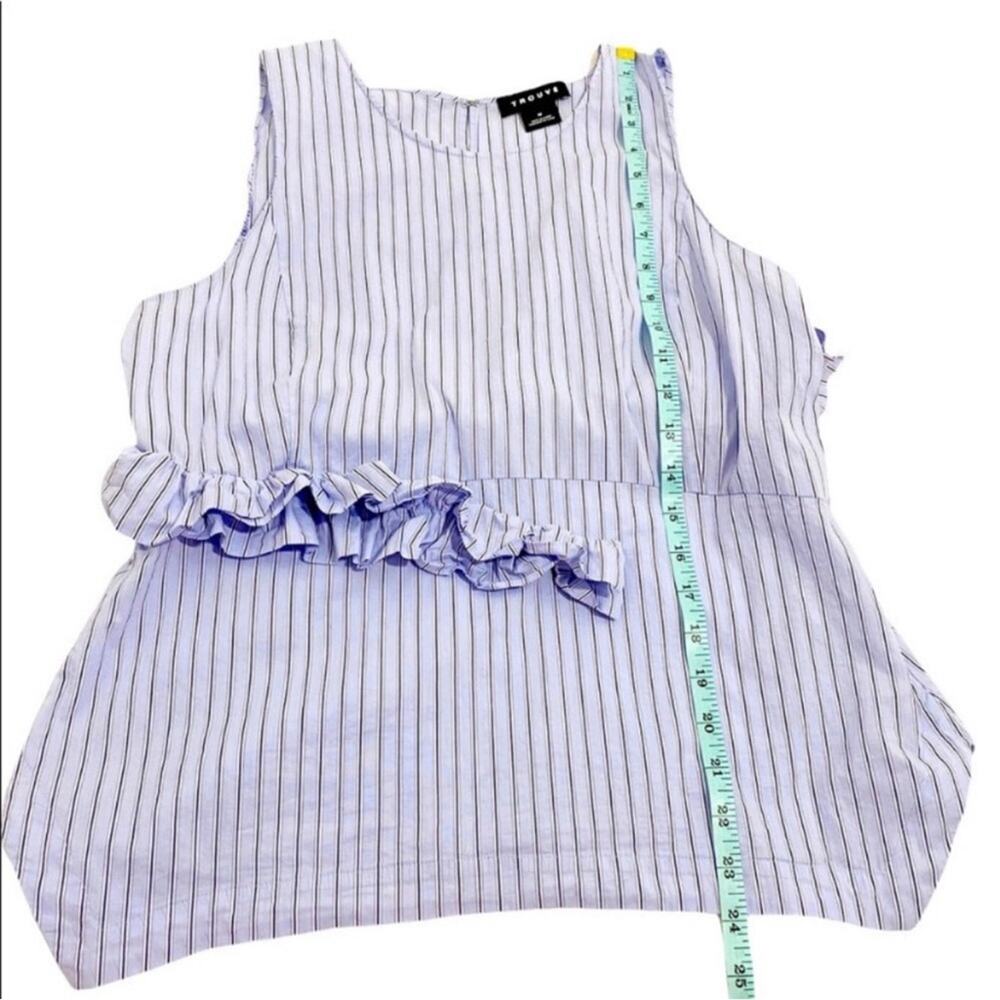 Trouve Blue & White Stripe Sleeveless Frill Ruffle Top, Size Medium - Picture 11 of 14